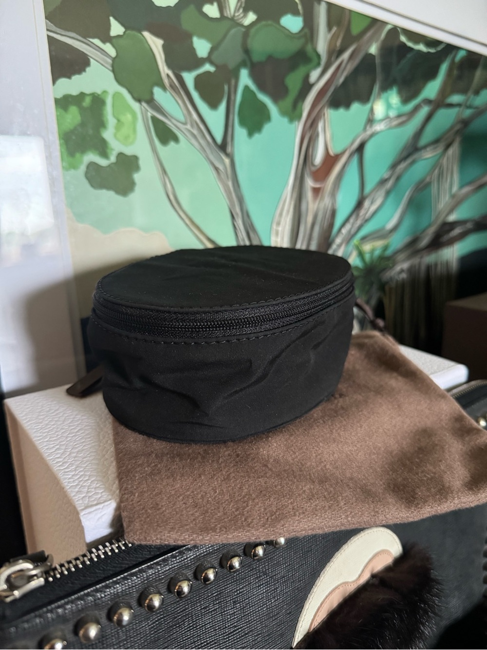 Vintage Bottega Veneta Nylon Logo Top with Leopard Interior Mini Travel Case - Picture 3 of 6